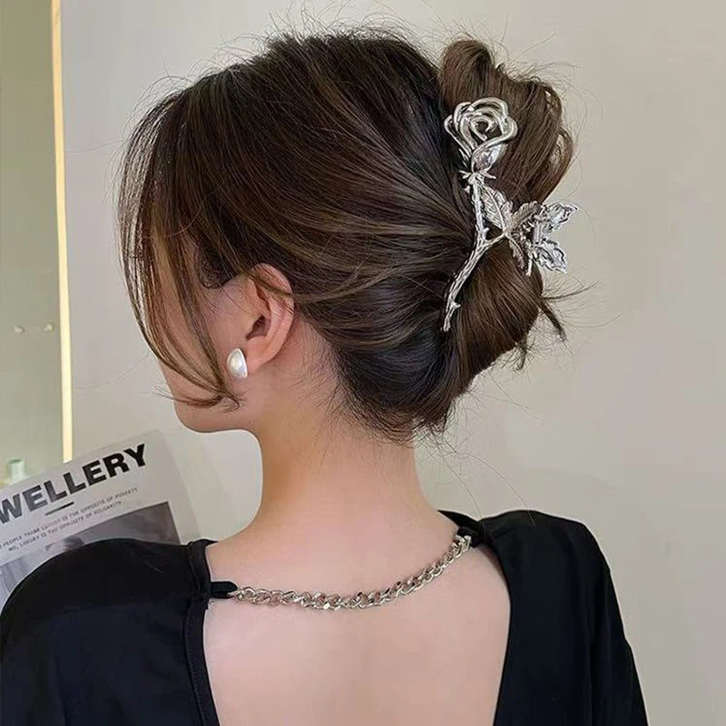 Retro Metall-Rosen-Haarklammer – Haarspange für Damen Kaufschwan® Silber