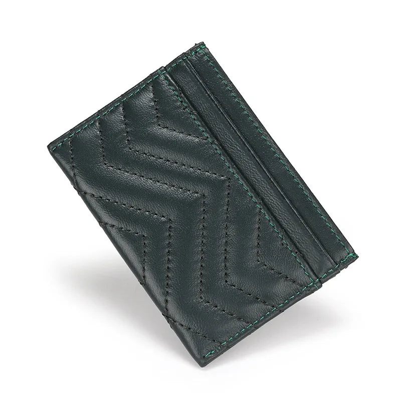 Ultradünnes Kartenetui aus Schafleder für Damen & Herren – Minimalistische Schmale Mini-Geldbörse mit Münzfach Kaufschwan® Grün