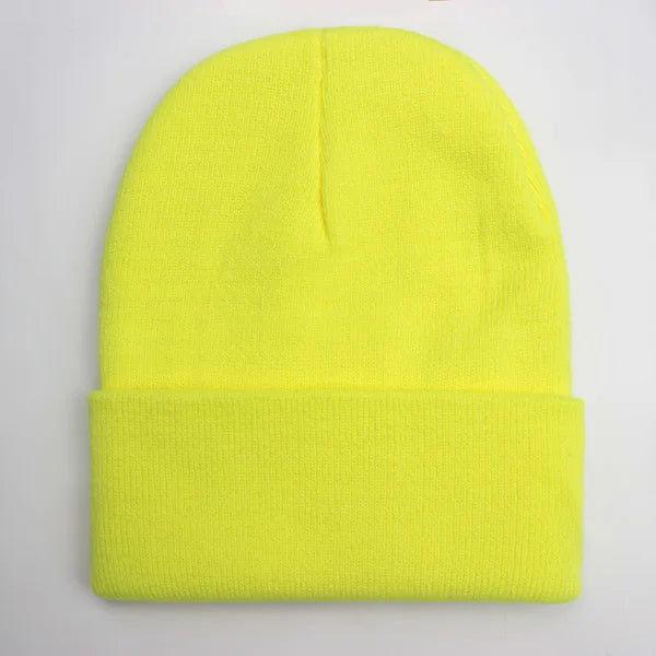 Unisex Strickmütze – Warme Wollmischung Beanie für Damen & Herren | Herbst Winter Skull Cap in 24 Farben Kaufschwan® Fluoreszierendes Gelb