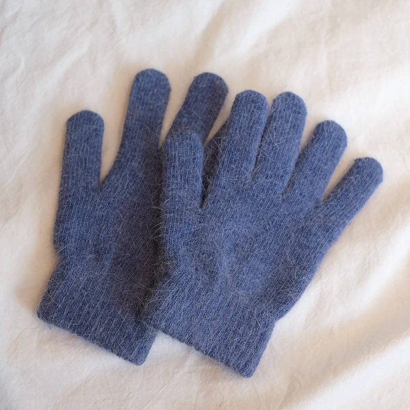 Bunte Strickhandschuhe – Damen Winter Fäustlinge mit Fell | Flauschige Warme Handschuhe für Frauen & Mädchen Kaufschwan® Blau Einheitsgröße
