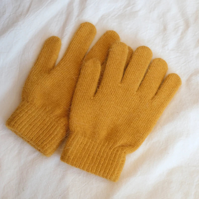 Bunte Strickhandschuhe – Damen Winter Fäustlinge mit Fell | Flauschige Warme Handschuhe für Frauen & Mädchen Kaufschwan® Gold Einheitsgröße