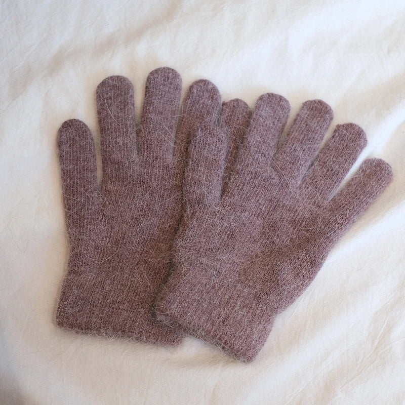 Bunte Strickhandschuhe – Damen Winter Fäustlinge mit Fell | Flauschige Warme Handschuhe für Frauen & Mädchen Kaufschwan® Braun Einheitsgröße