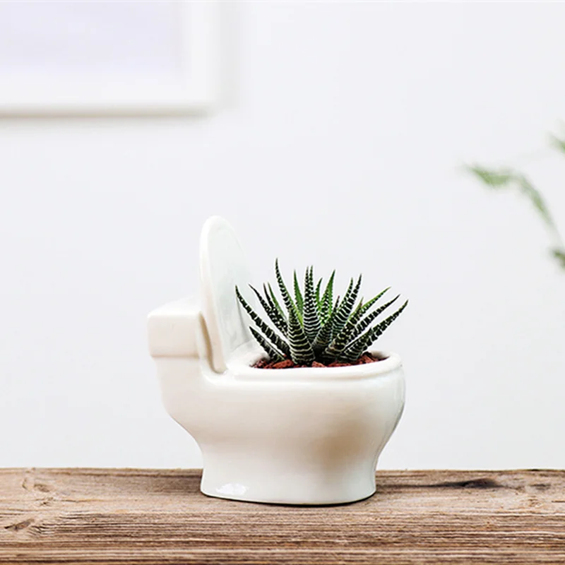 Weiße Keramik Sukkulenten Vase – Kreativer Blumentopf in Toilettenform | Dekorativer Pflanztopf Garten Zubehör Kaufschwan®