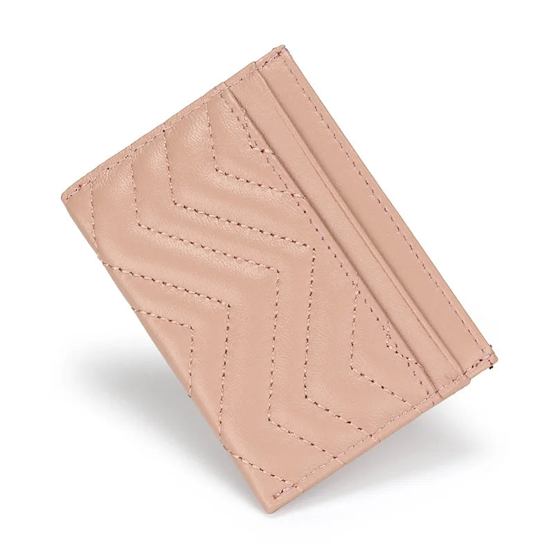 Ultradünnes Kartenetui aus Schafleder für Damen & Herren – Minimalistische Schmale Mini-Geldbörse mit Münzfach Kaufschwan® Rosa