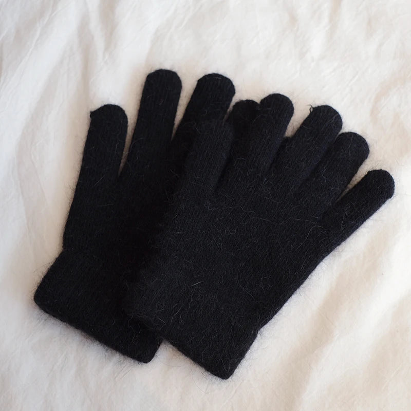 Bunte Strickhandschuhe – Damen Winter Fäustlinge mit Fell | Flauschige Warme Handschuhe für Frauen & Mädchen Kaufschwan® Schwarz Einheitsgröße