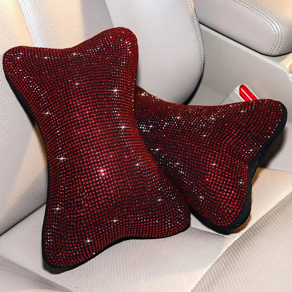 Funkelndes Strass-Auto-Nackenkissen-Set – Regenbogenfarbene Kopfstützenkissen für Fahrer- & Beifahrersitz Kaufschwan®