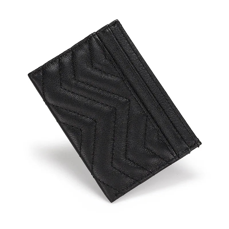 Ultradünnes Kartenetui aus Schafleder für Damen & Herren – Minimalistische Schmale Mini-Geldbörse mit Münzfach Kaufschwan® Schwarz