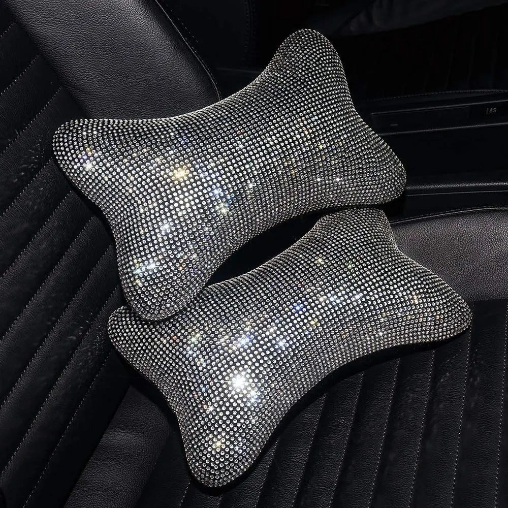 Funkelndes Strass-Auto-Nackenkissen-Set – Regenbogenfarbene Kopfstützenkissen für Fahrer- & Beifahrersitz Kaufschwan® Weiß – 2 Stück