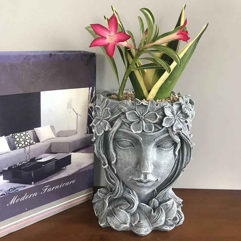 Retro Göttin Resin Blumentopf – Charakter Porträt Statue Kunst Sukkulenten Pflanztopf | Dekorativer Pflanzbehälter Kaufschwan®