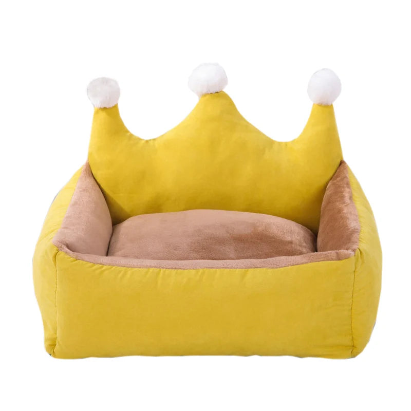 Luxus Kronen Haustierbett – Warmes Prinzessin Sofa für Kleine Hunde & Katzen Kaufschwan® Gelb XS