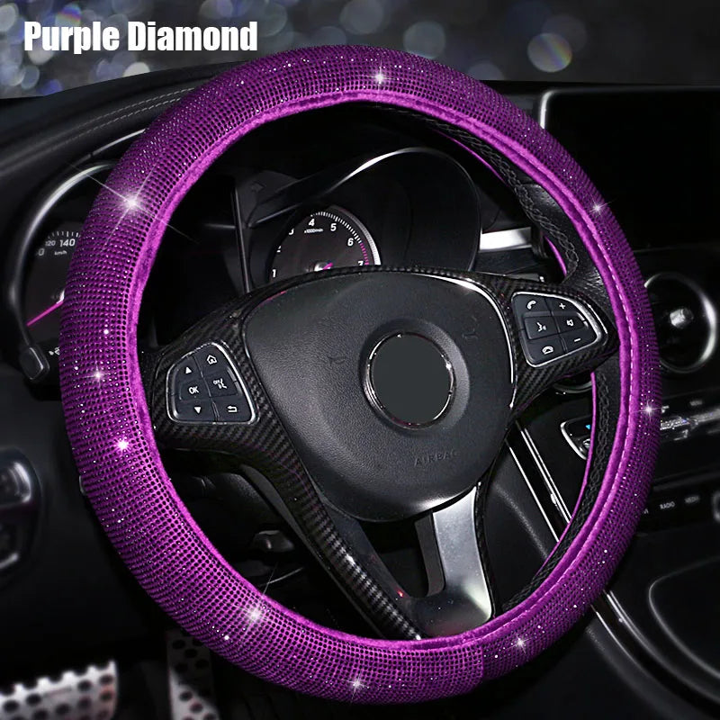Funkelnder Strass-Lenkradbezug für Damen – Rote, Weiße & Rosa Universelle Lenkradabdeckung fürs Auto Kaufschwan® Lila