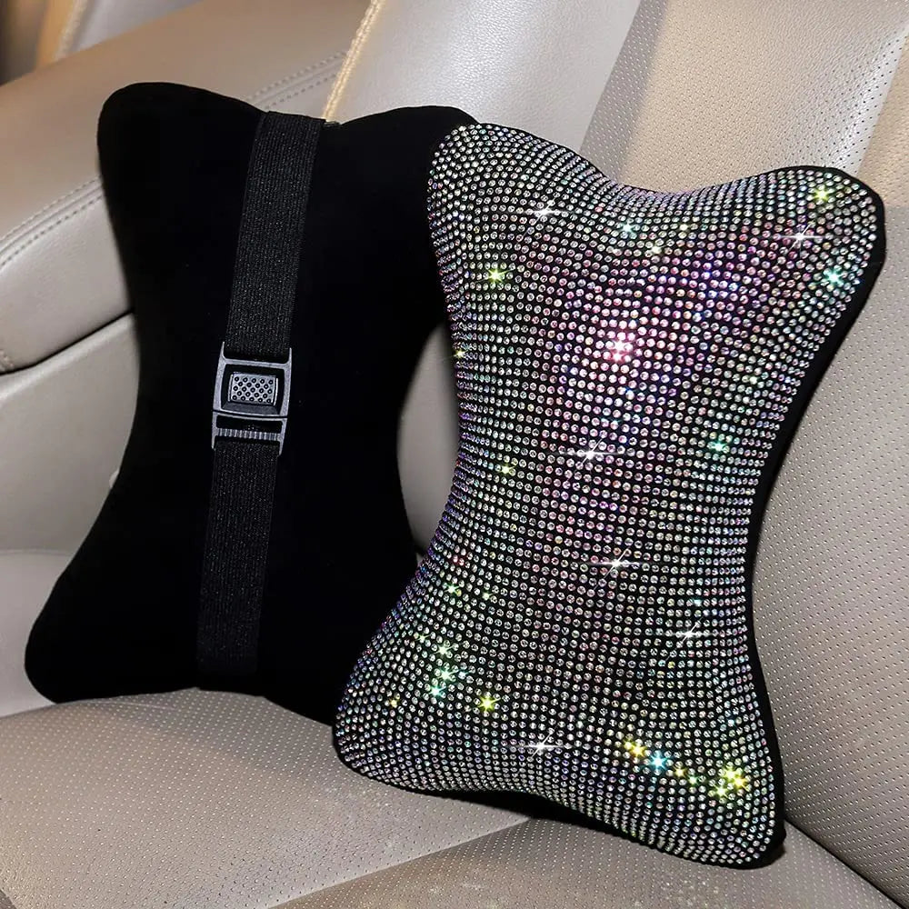 Funkelndes Strass-Auto-Nackenkissen-Set – Regenbogenfarbene Kopfstützenkissen für Fahrer- & Beifahrersitz Kaufschwan®