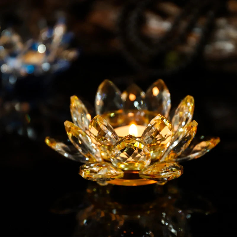 Handgefertigte Kristall Lotus Kerzenhalter – Glas Teelichthalter für Buddhistische Ausstattung & Wohndekoration Kaufschwan®