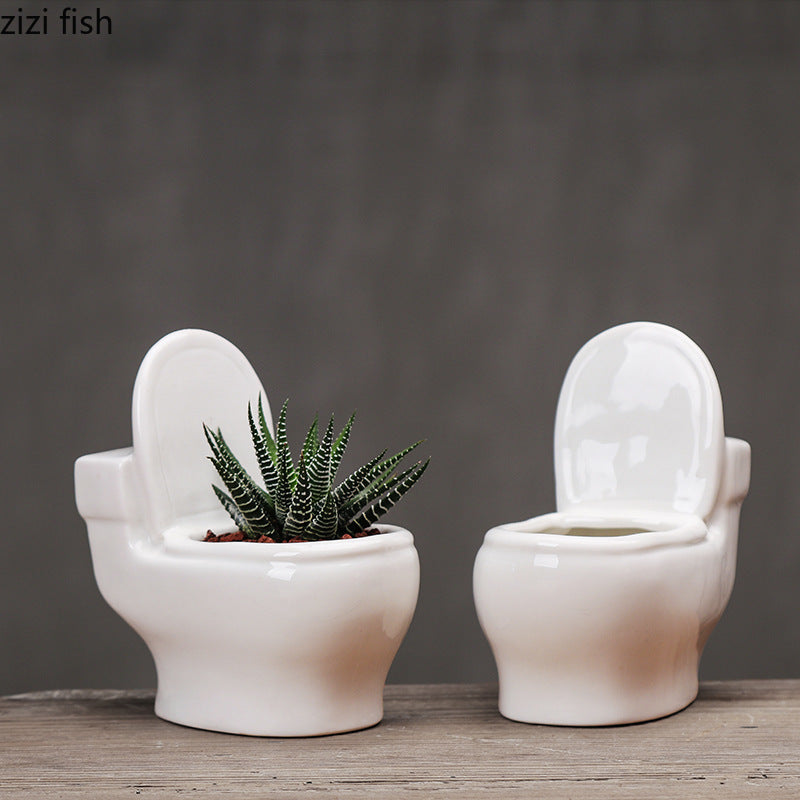 Weiße Keramik Sukkulenten Vase – Kreativer Blumentopf in Toilettenform | Dekorativer Pflanztopf Garten Zubehör Kaufschwan®