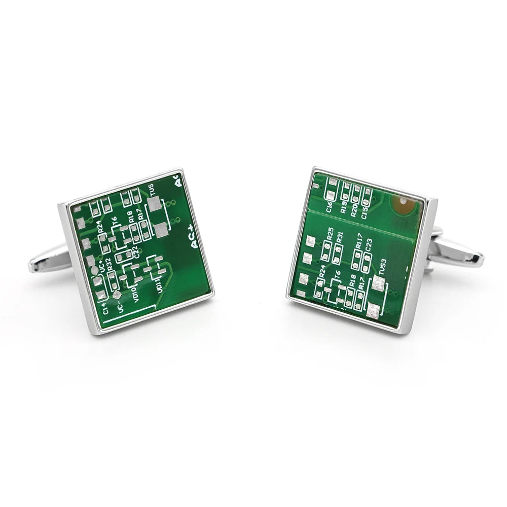 Manschettenknöpfe mit Schaltkreis-Design – Grün & Modern | Hochwertige Messing Herren Knöpfe für Hemd, Anzug & Geschenk Kaufschwan®