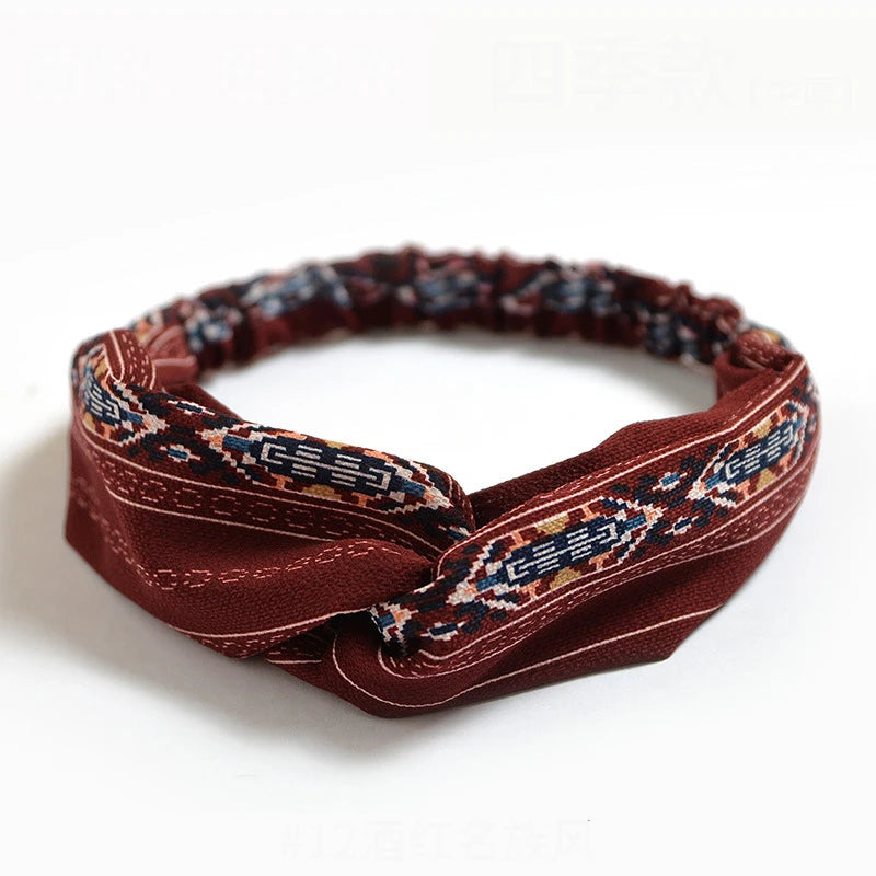 Haarreif mit Print – Vintage Sommer Turban-Haarband für Damen & Mädchen Kaufschwan® Rotwein