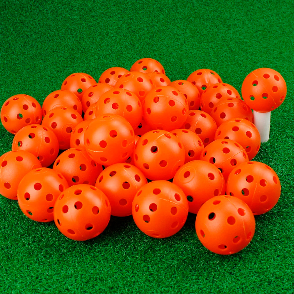 24 Stück Übungsgolfbälle – 42mm Perforierte Airflow Plastikbälle | Bunte Indoor & Outdoor Trainingsbälle für Golf & Haustiere Kaufschwan® 24 Stück Orange