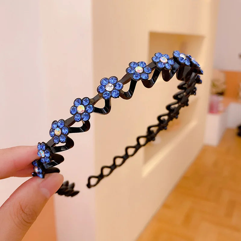 Eleganter Haarreif mit Perlen & Strass – Elastisches, rutschfestes Stirnband mit Blumen für Damen & Mädchen Kaufschwan® Blau 1