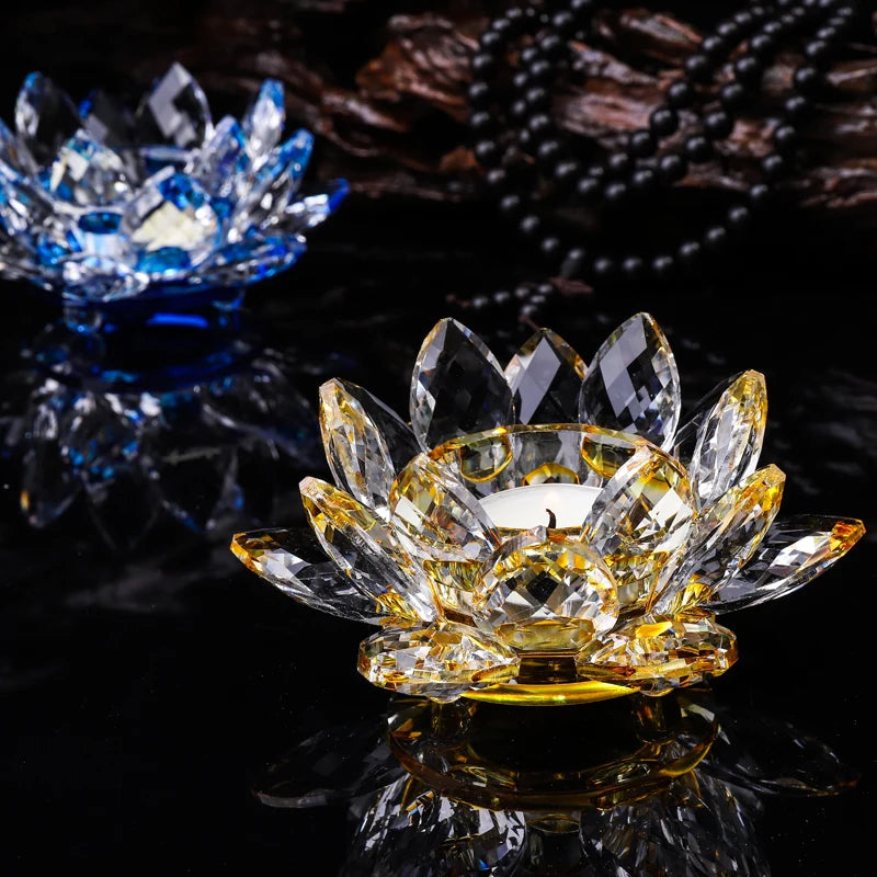 Handgefertigte Kristall Lotus Kerzenhalter – Glas Teelichthalter für Buddhistische Ausstattung & Wohndekoration Kaufschwan®
