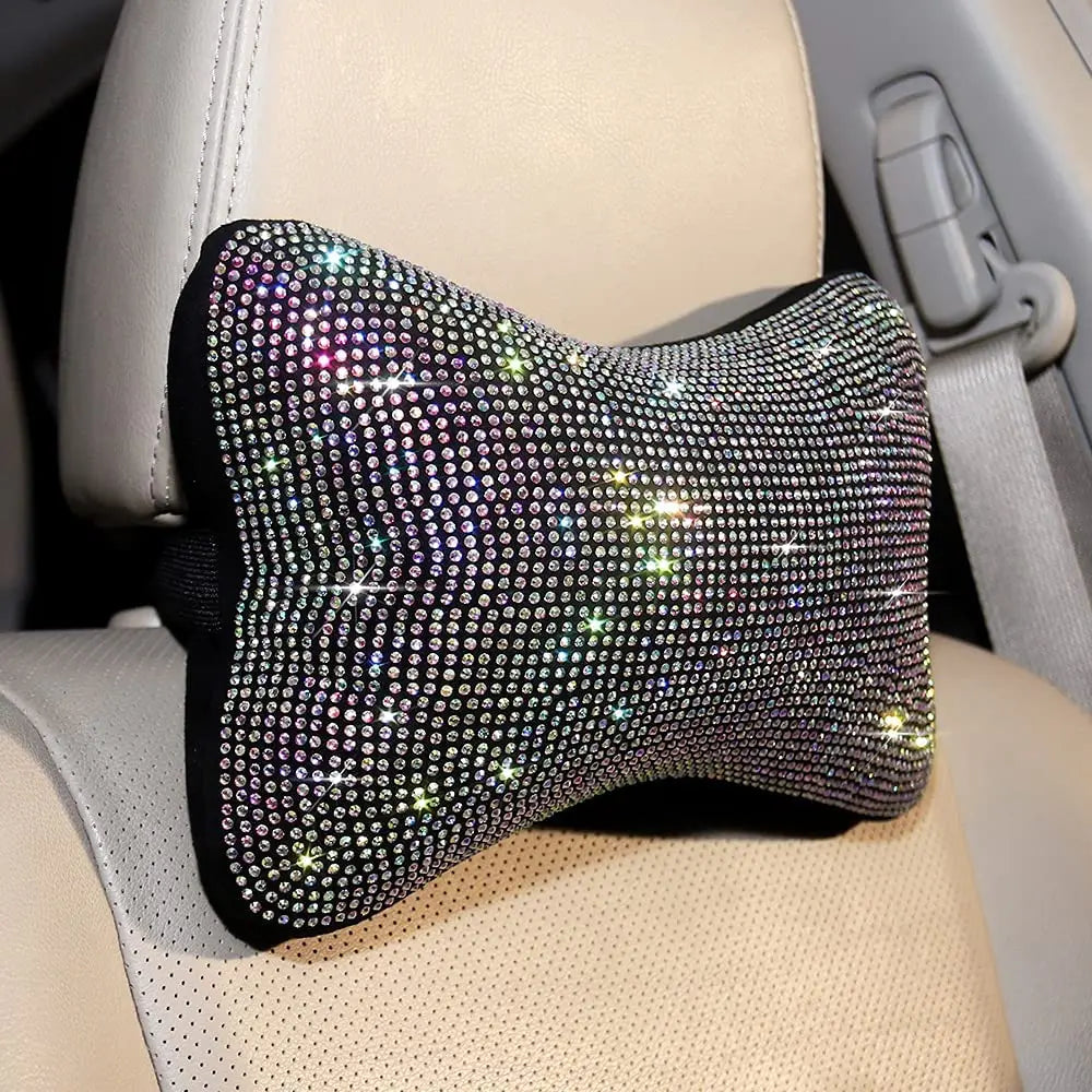 Funkelndes Strass-Auto-Nackenkissen-Set – Regenbogenfarbene Kopfstützenkissen für Fahrer- & Beifahrersitz Kaufschwan®