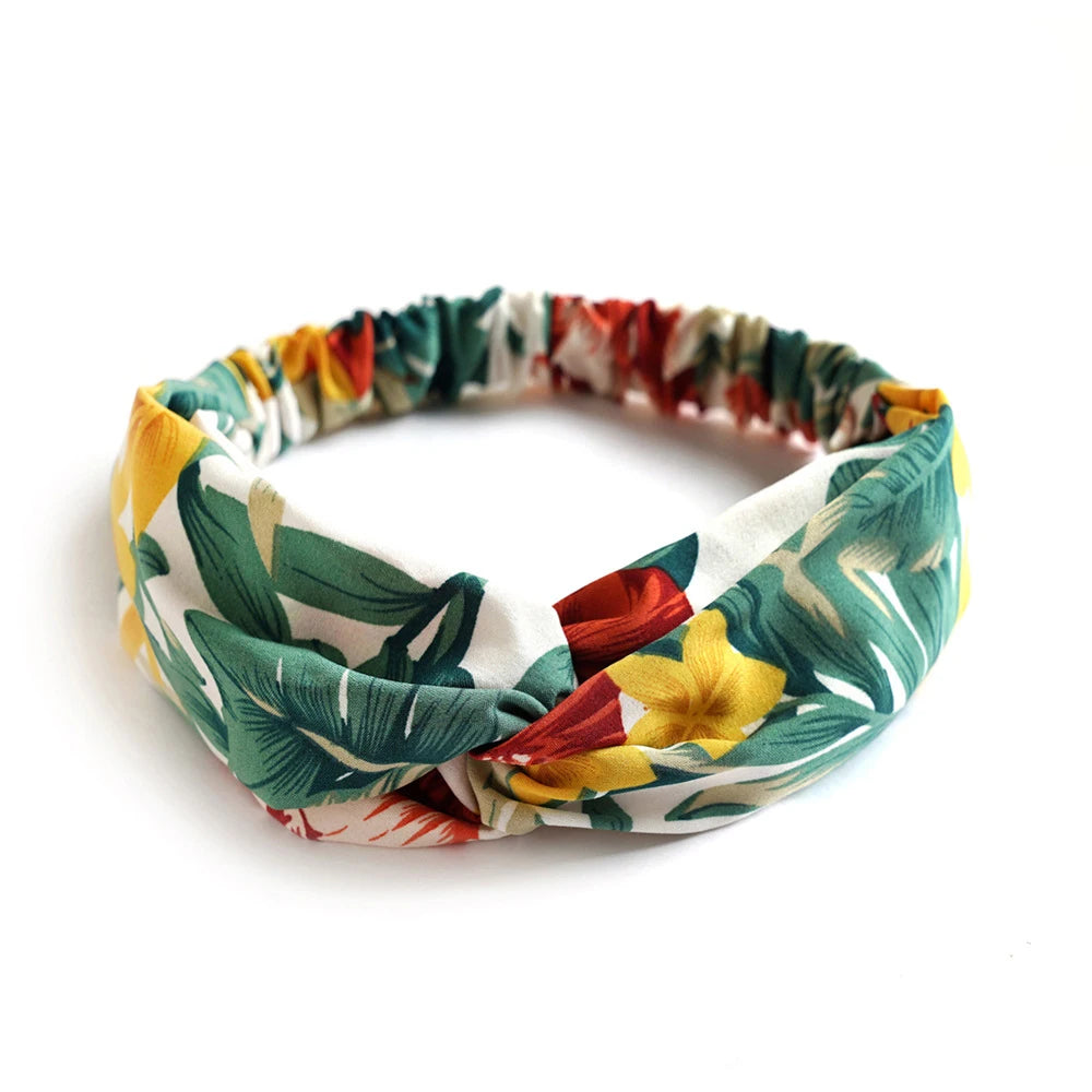 Haarreif mit Print – Vintage Sommer Turban-Haarband für Damen & Mädchen Kaufschwan® Weiß Grün