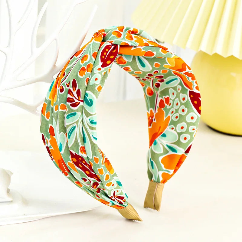 Breiter Haarreif mit Blumenprint & Knoten – Modischer Turban-Haarreifen für Damen & Mädchen Kaufschwan® Grün