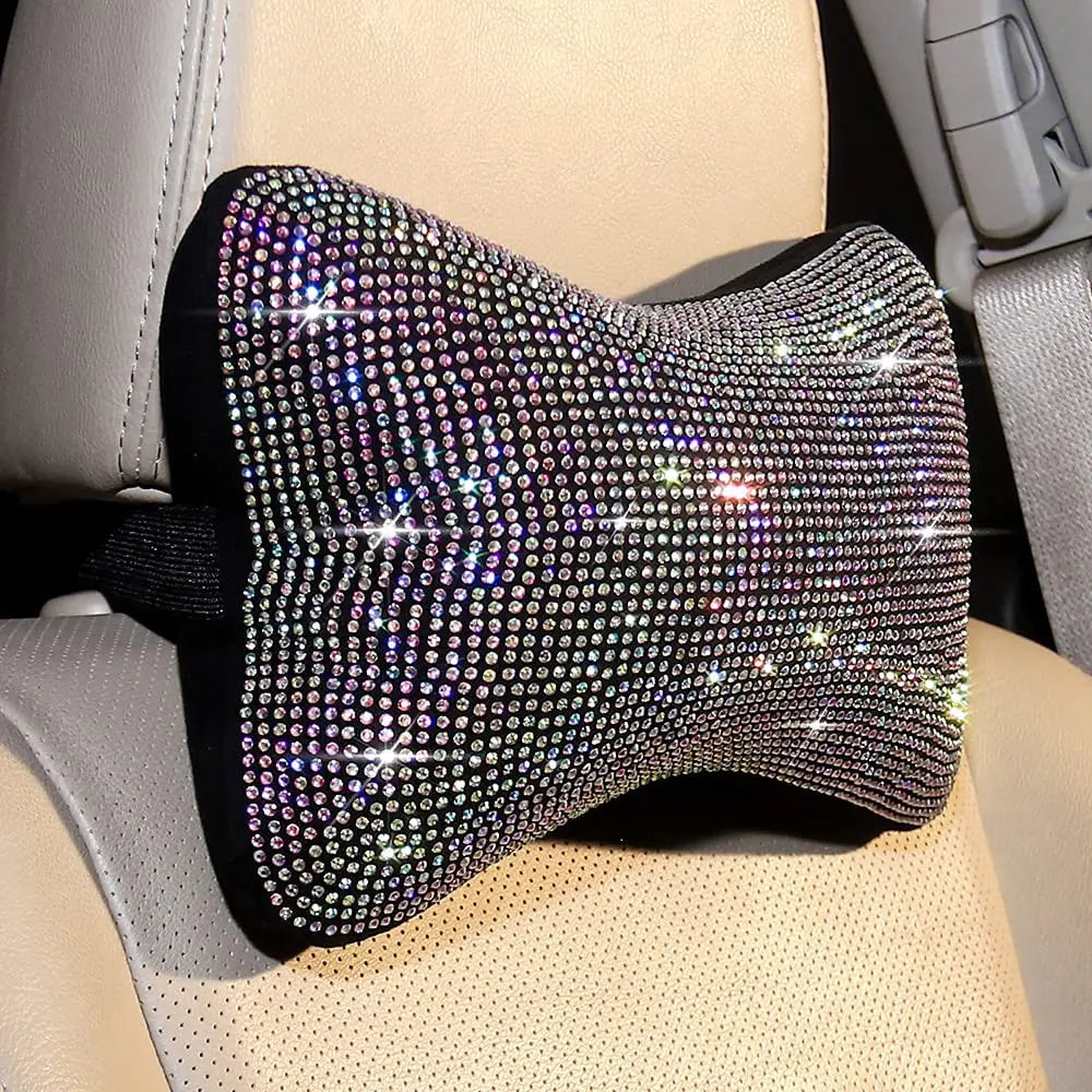 Funkelndes Strass-Auto-Nackenkissen-Set – Regenbogenfarbene Kopfstützenkissen für Fahrer- & Beifahrersitz Kaufschwan®