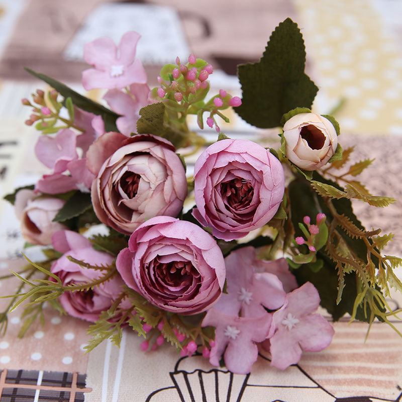 Herbstliche Künstliche Teerosen & Gerbera Seidenblumen – Kunstblumenstrauß für Hochzeit, Zuhause & Raumdekoration Kaufschwan®