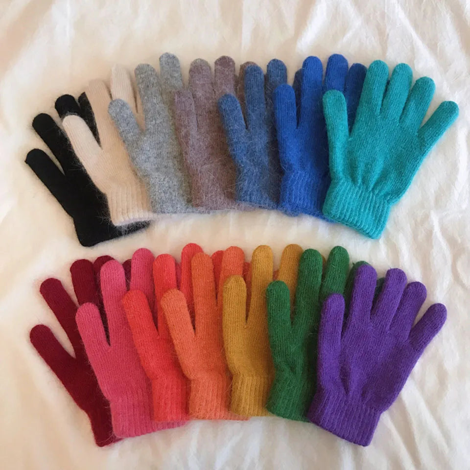 Bunte Strickhandschuhe – Damen Winter Fäustlinge mit Fell | Flauschige Warme Handschuhe für Frauen & Mädchen Kaufschwan®