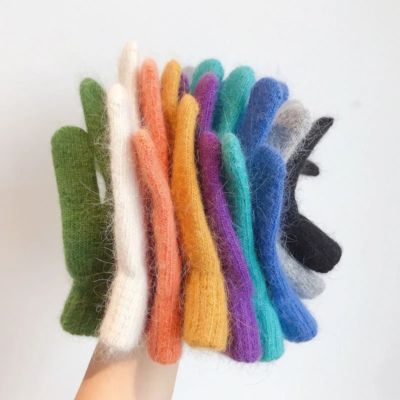 Bunte Strickhandschuhe – Damen Winter Fäustlinge mit Fell | Flauschige Warme Handschuhe für Frauen & Mädchen Kaufschwan®