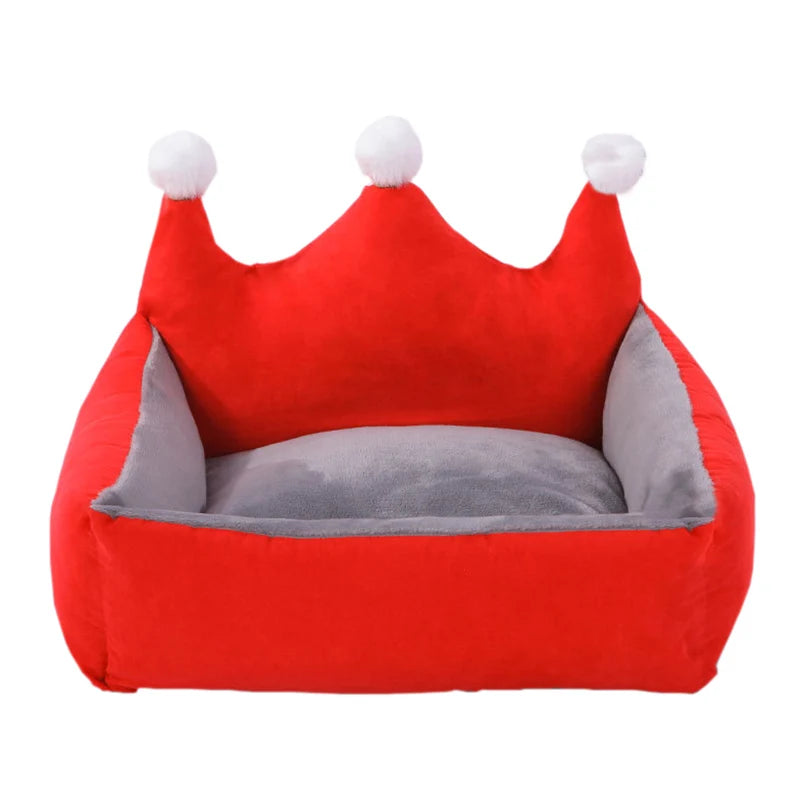 Luxus Kronen Haustierbett – Warmes Prinzessin Sofa für Kleine Hunde & Katzen Kaufschwan® Rot XS