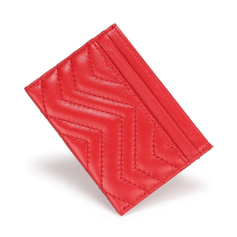 Ultradünnes Kartenetui aus Schafleder für Damen & Herren – Minimalistische Schmale Mini-Geldbörse mit Münzfach Kaufschwan® Rot