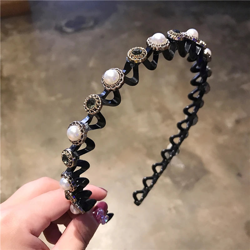 Eleganter Haarreif mit Perlen & Strass – Elastisches, rutschfestes Stirnband mit Blumen für Damen & Mädchen