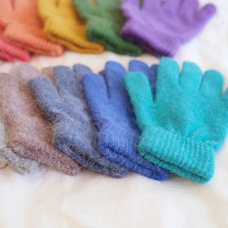 Bunte Strickhandschuhe – Damen Winter Fäustlinge mit Fell | Flauschige Warme Handschuhe für Frauen & Mädchen Kaufschwan®