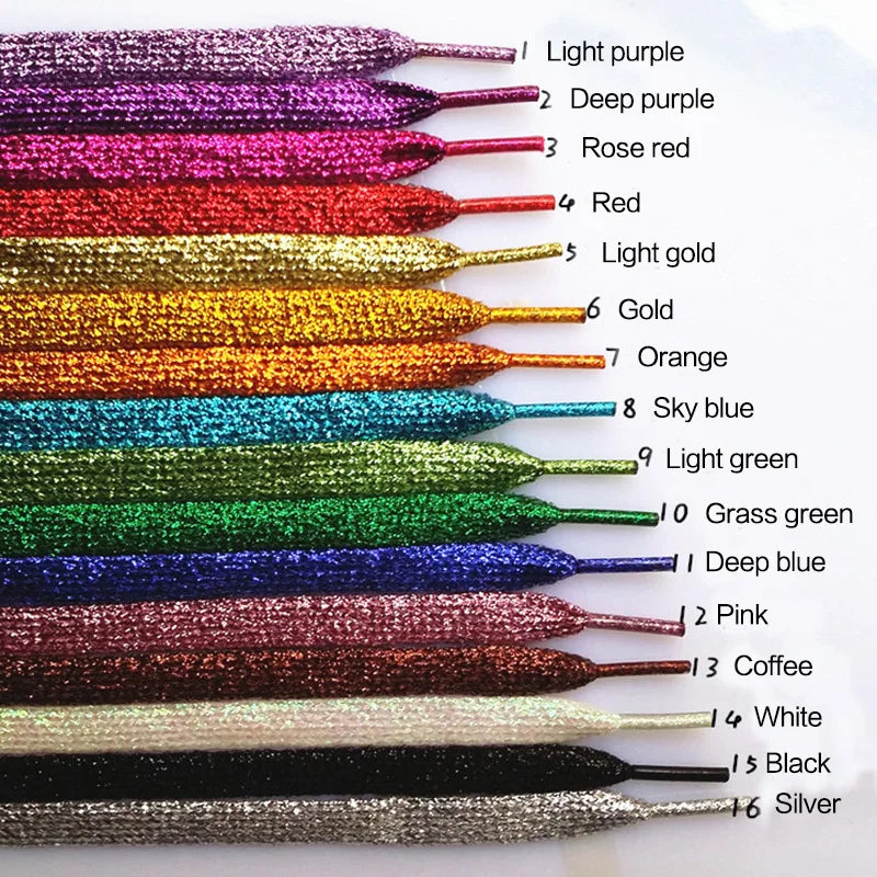Glitzernde Schnürsenkel – 16 Farben in Gold, Silber & Bunt | 110cm Modische Laces für Sneaker, Sportschuhe & Stiefel Kaufschwan®