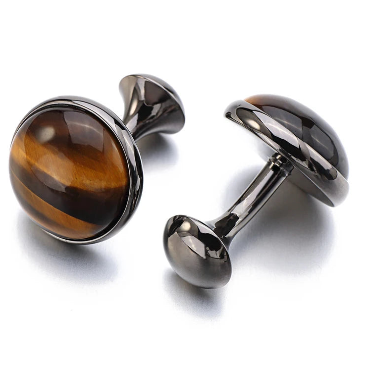 Herren Manschettenknöpfe mit Tigerauge Stein – Vergoldetes Runddesign | Luxus Stil Ärmelknöpfe für Hemden & Geschenkbox Kaufschwan®