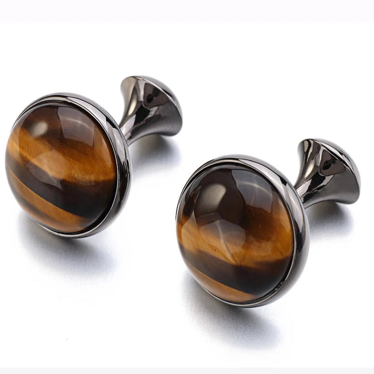 Herren Manschettenknöpfe mit Tigerauge Stein – Vergoldetes Runddesign | Luxus Stil Ärmelknöpfe für Hemden & Geschenkbox Kaufschwan®