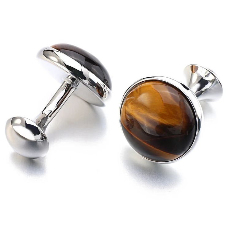 Herren Manschettenknöpfe mit Tigerauge Stein – Vergoldetes Runddesign | Luxus Stil Ärmelknöpfe für Hemden & Geschenkbox Kaufschwan®