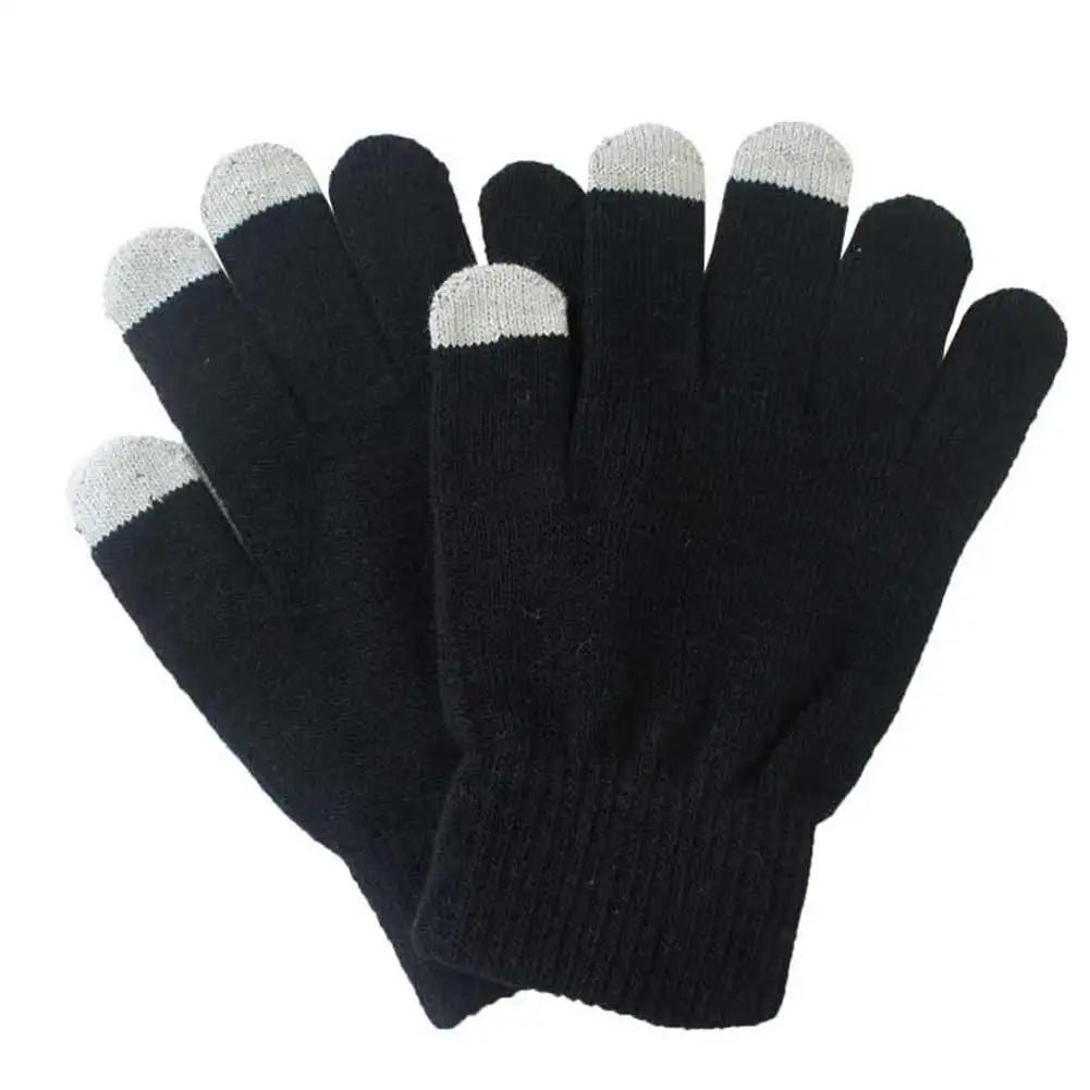 Unisex Winter Strickhandschuhe – Touchscreen-fähige Thermo-Handschuhe | Warme Wollmix Outdoor- & Autofahrer-Handschuhe Kaufschwan® Schwarz