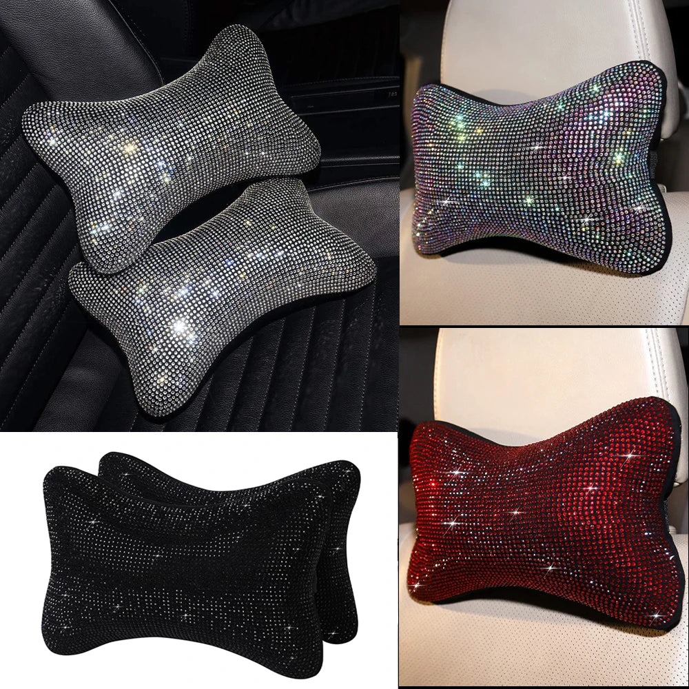 Funkelndes Strass-Auto-Nackenkissen-Set – Regenbogenfarbene Kopfstützenkissen für Fahrer- & Beifahrersitz Kaufschwan®