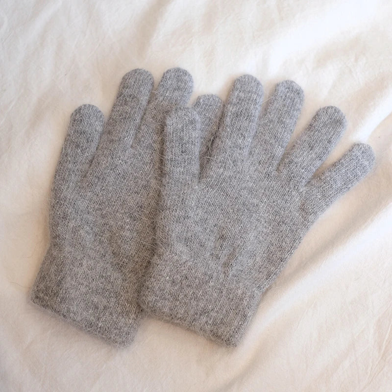 Bunte Strickhandschuhe – Damen Winter Fäustlinge mit Fell | Flauschige Warme Handschuhe für Frauen & Mädchen Kaufschwan® Grau Einheitsgröße
