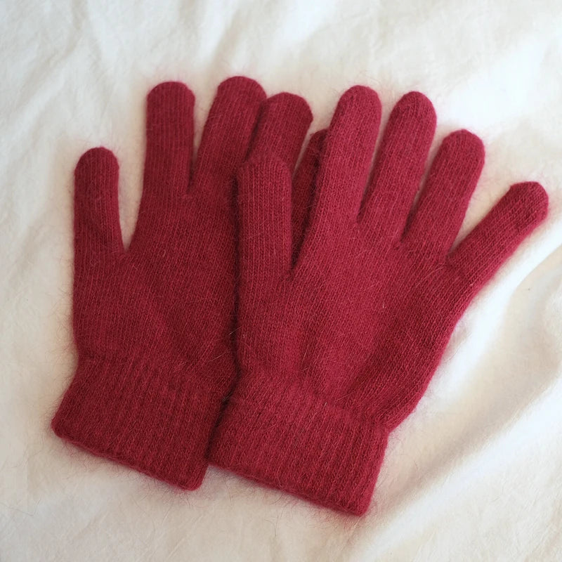 Bunte Strickhandschuhe – Damen Winter Fäustlinge mit Fell | Flauschige Warme Handschuhe für Frauen & Mädchen Kaufschwan® Rot Einheitsgröße