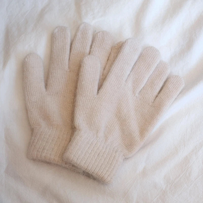 Bunte Strickhandschuhe – Damen Winter Fäustlinge mit Fell | Flauschige Warme Handschuhe für Frauen & Mädchen Kaufschwan® Beige Einheitsgröße