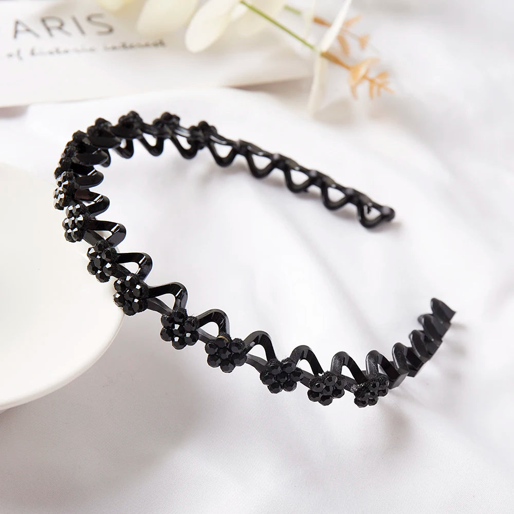 Eleganter Haarreif mit Perlen & Strass – Elastisches, rutschfestes Stirnband mit Blumen für Damen & Mädchen Kaufschwan® Schwarz 5