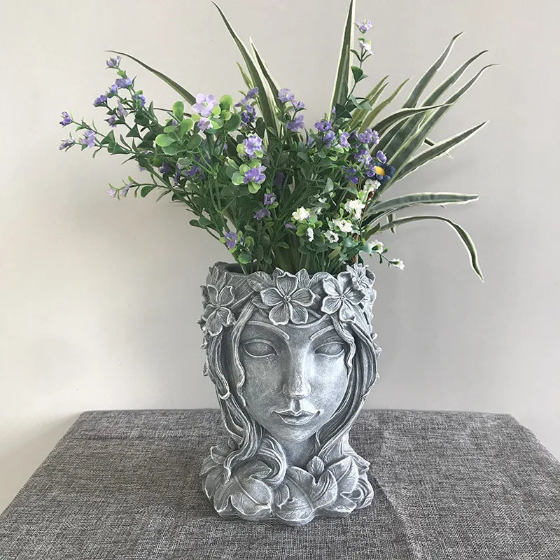 Retro Göttin Resin Blumentopf – Charakter Porträt Statue Kunst Sukkulenten Pflanztopf | Dekorativer Pflanzbehälter Kaufschwan® Grau