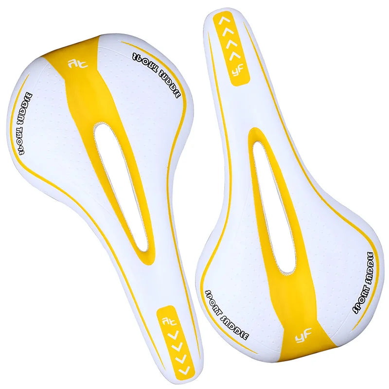 Weicher Ergonomischer Fahrradsattel – Stoßdämpfender Silikon Sitz für MTB & Rennrad | Rutschfester Qualitäts-Ledersattel Kaufschwan® Gelb / Weiß