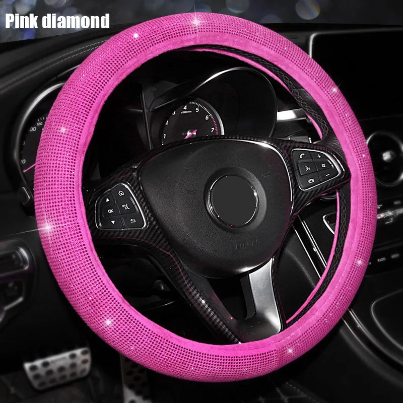 Funkelnder Strass-Lenkradbezug für Damen – Rote, Weiße & Rosa Universelle Lenkradabdeckung fürs Auto Kaufschwan® Rosa