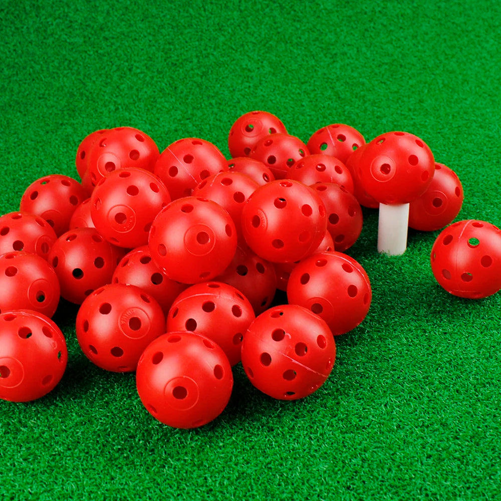 24 Stück Übungsgolfbälle – 42mm Perforierte Airflow Plastikbälle | Bunte Indoor & Outdoor Trainingsbälle für Golf & Haustiere Kaufschwan® 24 Stück Rot