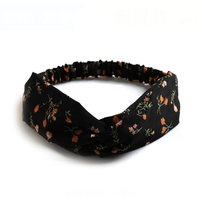 Haarreif mit Print – Vintage Sommer Turban-Haarband für Damen & Mädchen Kaufschwan® Schwarze Blumen