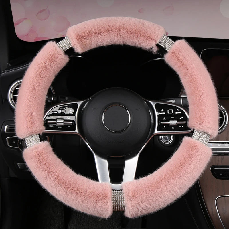 Warmer Rosa Wildleder-Lenkradbezug – Universeller Rutschhemmender Schutzbezug für 38CM Autolenkräder Kaufschwan® Rosa